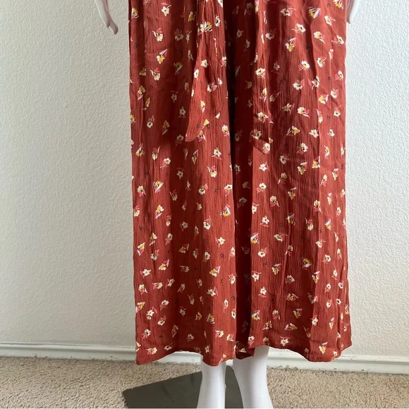 Billabong Size Large Shake It Again Orange Floral Wide Leg Belted Jumpsuit - Picture 4 of 13